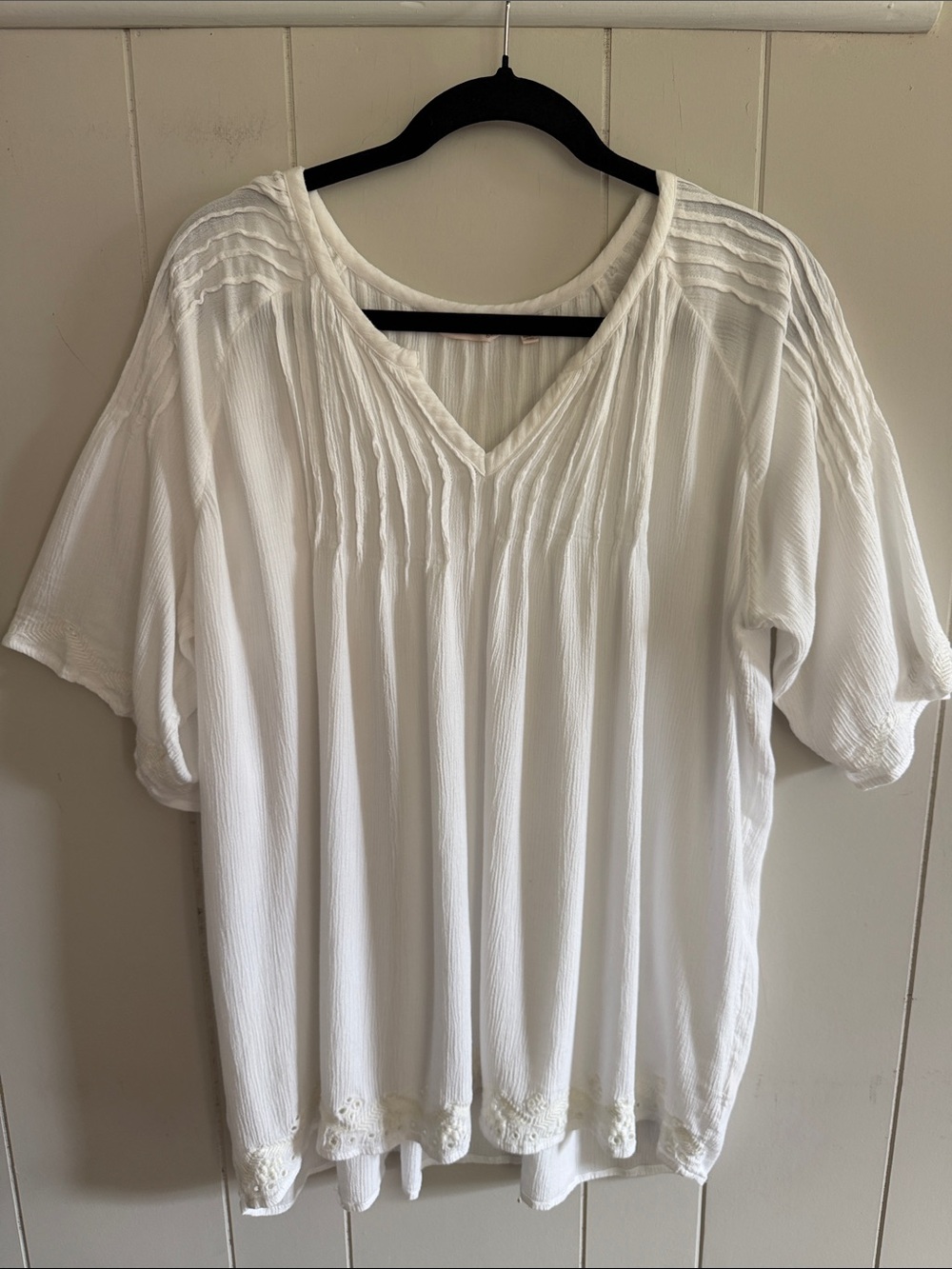Soft Surroundings Orion White V-Neck Pintuck Peasant Top 1X Coastal Boho